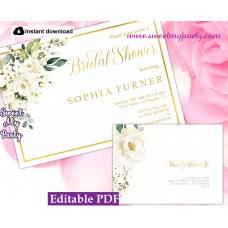 Ivory roses Bridal Shower invitation printable template, (123) Ivory roses Bridal Shower invitation printable template, (123)